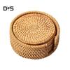 6Pcs/Set Drink Coasters Set Round Tableware Placemat Dish Mat Rattan Weave Pad