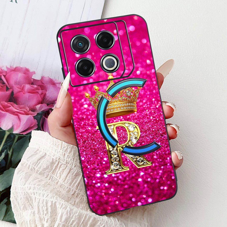 Для Infinix GT 20 Pro 2024 Новый модный чехол для телефона с короной и первой буквой Для Infinix GT20 Pro 5G X6871 Черный силиконовый мягкий чехол