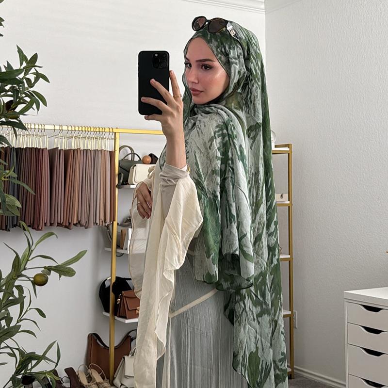 New Watercolor Floral Satin Modal Hijab Scarf Breathable Soft Long Fashion Scarves Headscarf Paisley Print Muslim Hijabs Shawl
