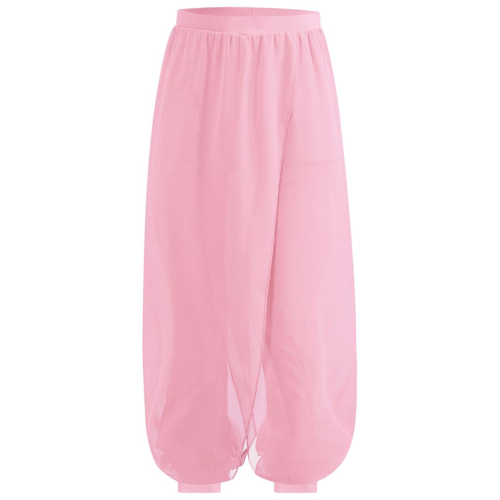 Брюки для классического танца для девочек, дизайн с разрезом и шифоновой накладкой, одежда для практики, сценические брюки