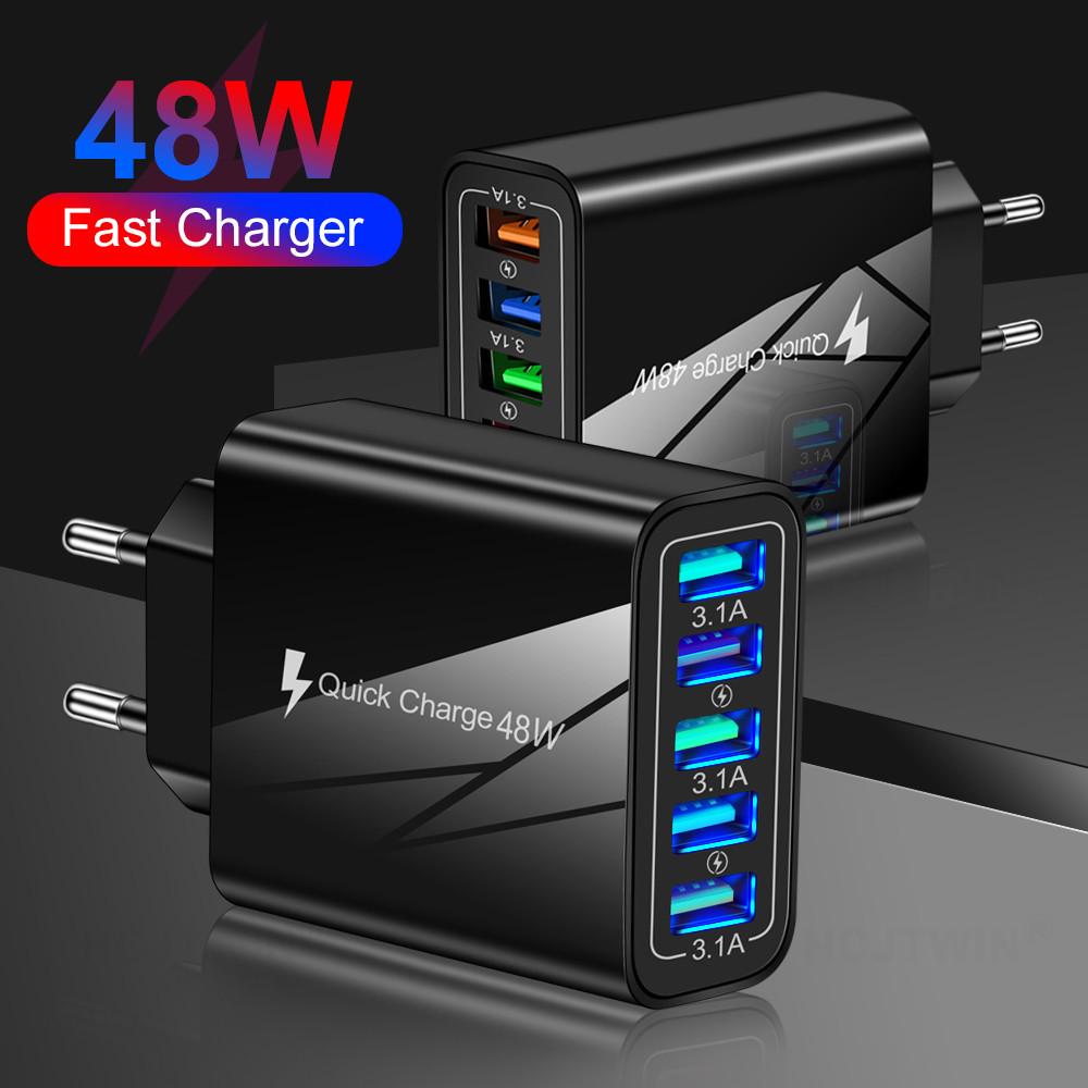 Многопортовое светодиодное USB-зарядное устройство с европейской, американской, британской вилками - Хаб для зарядки мобильных телефонов