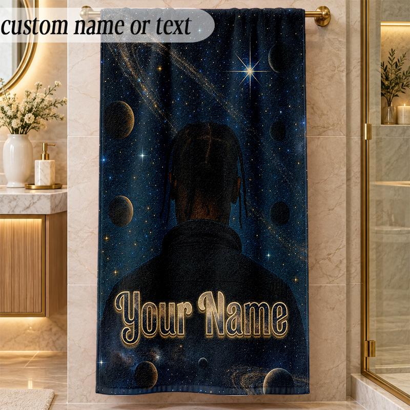 Beach TowelTravis Scott Custom Name Text Personalized Soft Towel for Beach Pool Indoor Home Decor Gift