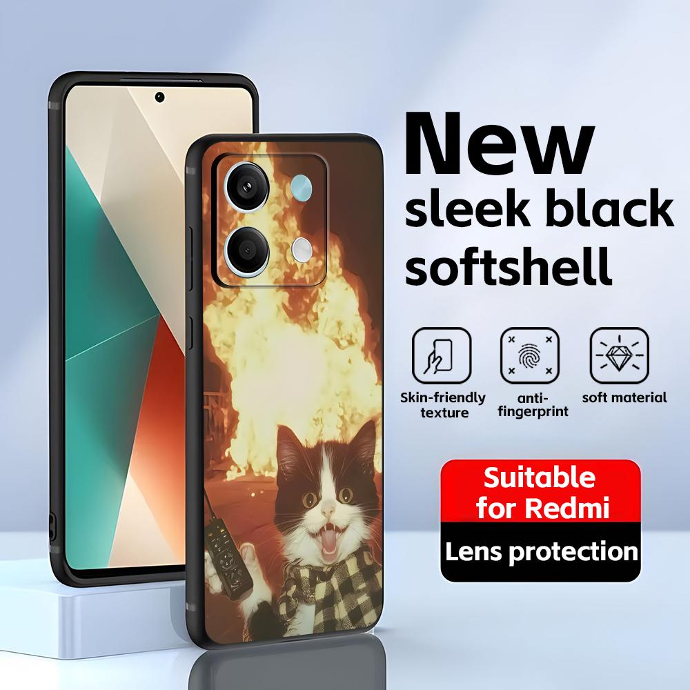 Смешные кошачьи мемы Чехол для телефона Для Redmi Note 14 13 12 11 Pro Plus S 5G 14C A3 Мягкий черный чехол для телефона