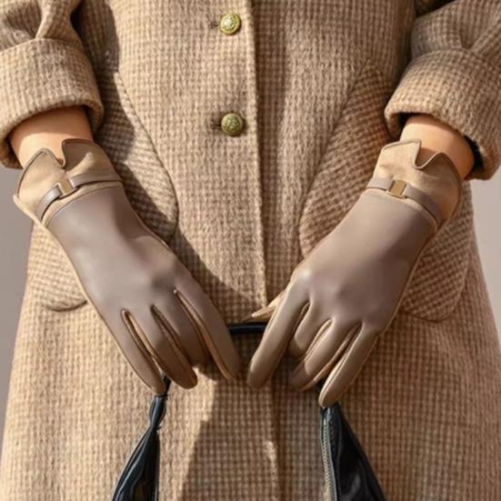 Женские зимние перчатки с сенсорным экраном, замшевые и из искусственной кожи, с плюшевой подкладкой, теплые