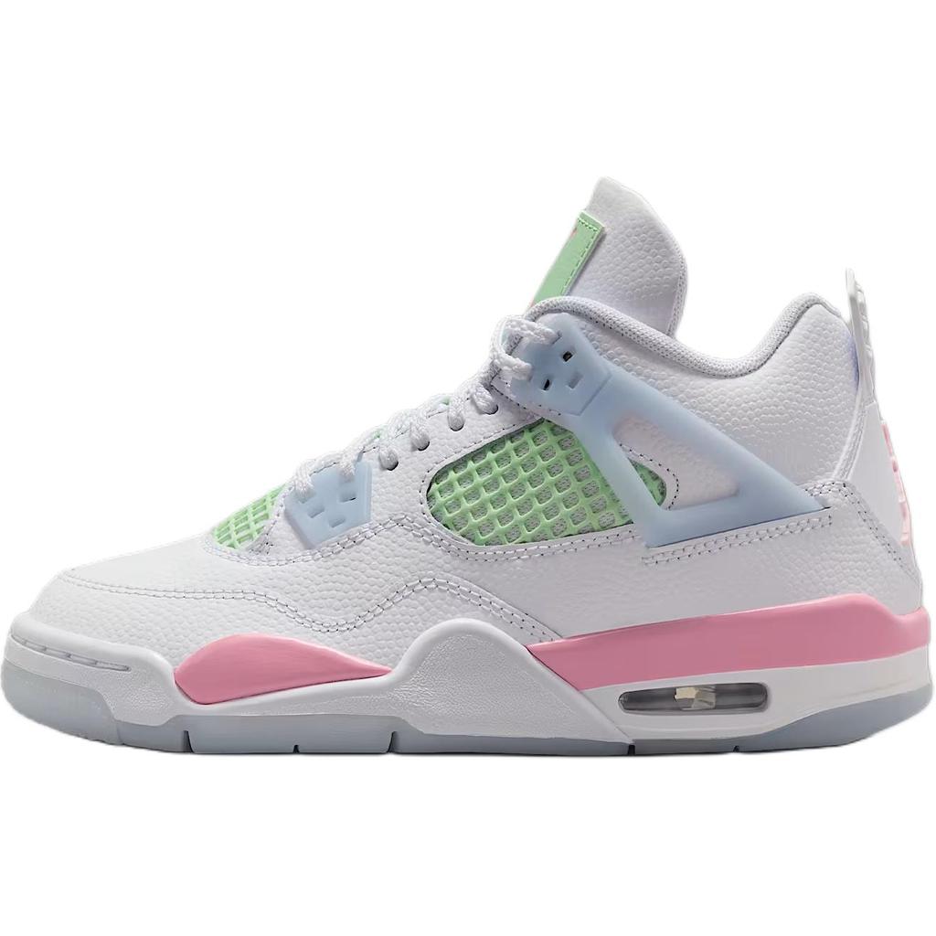 Jordan Детские баскетбольные кроссовки Air Jordan 4 Mid top Белый/Розовый/Зеленый Унисекс IB7068-100