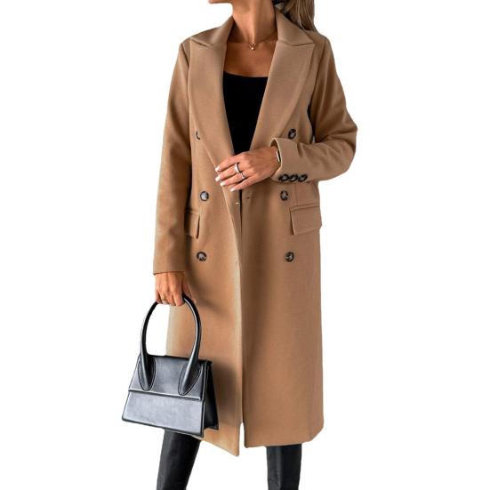 Women's Midi Long Wool Coat Double Breasted Trench Coat Classic Notch Lapel Peacoat Fall Winter Overcoat
