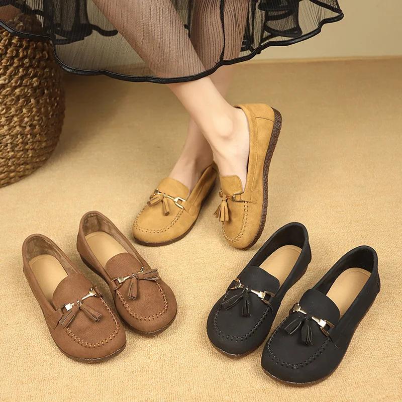 Fashion 2025 Flat Single Shoes New Women All Match Middle-aged Mother Non-slip Slip-on Casual Women's Shoes