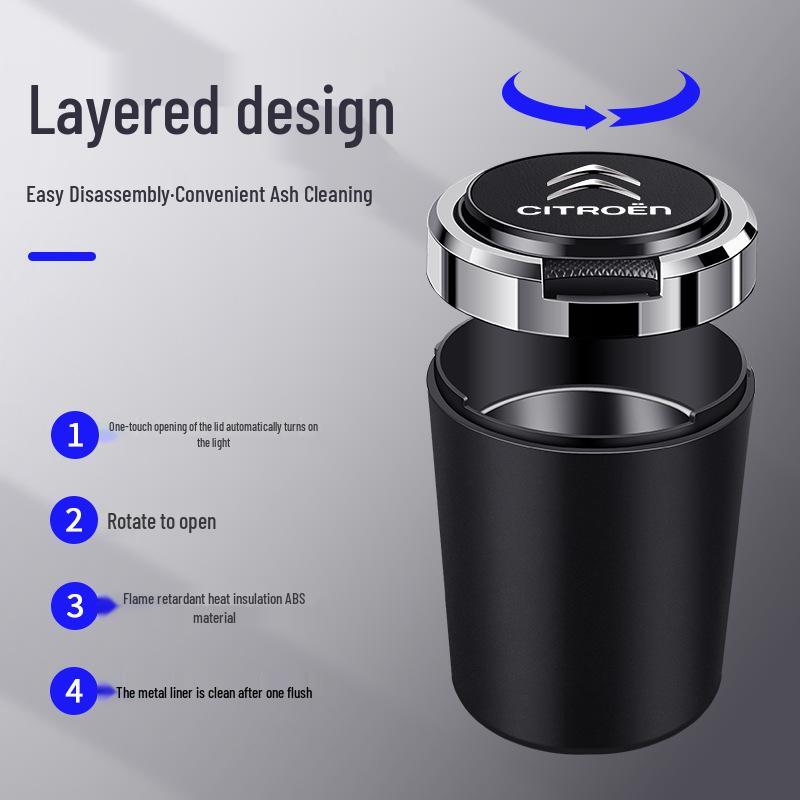 Citroen Car Ashtray with Metal Liner and Flame Retardant - Fits C3-XR, Elysée, C4L, Versailles, C5, XC6