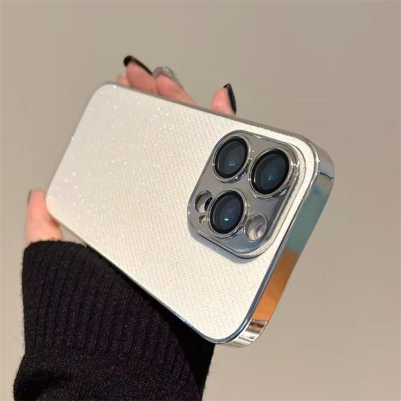 Luxury Electroplated Silver Frame Lens Film Flash Diamond Stylish Phone Case for iPhone 16 Pro Max 15 14 Plus 13 12 Pro 11 Fall Protection Cover