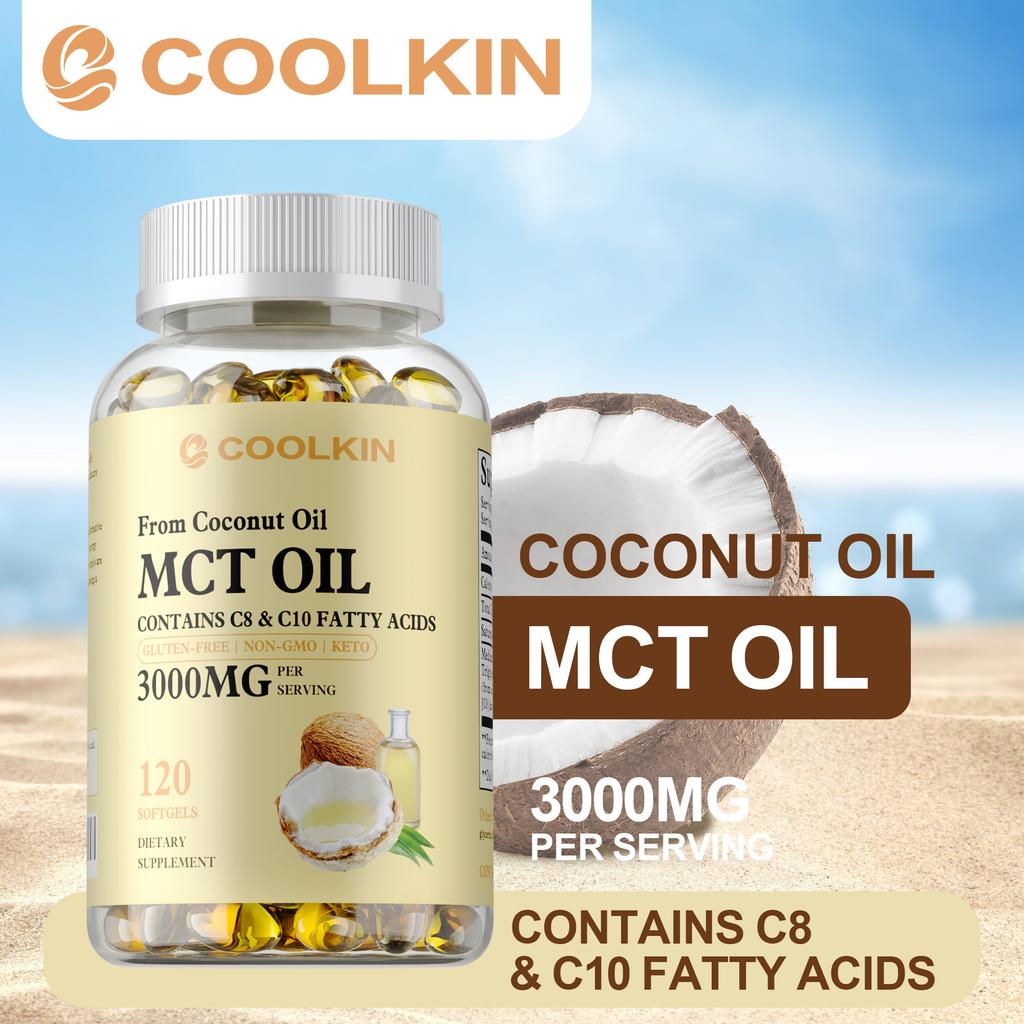 Coolkin Капсулы с чистым MCT маслом, 3000 мг на порцию, топливо для мозга, повышает энергию и способствует контролю веса.