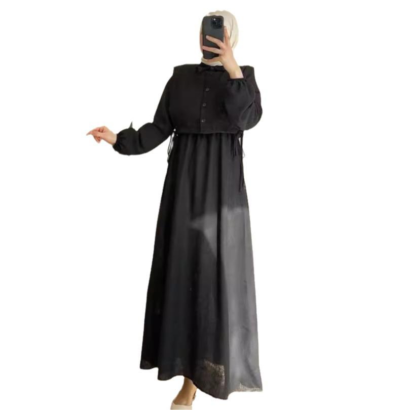 Женский комплект из двух предметов однотонного цвета в европейском и американском стиле, осень 2024: Повседневный короткий топ и юбка миди