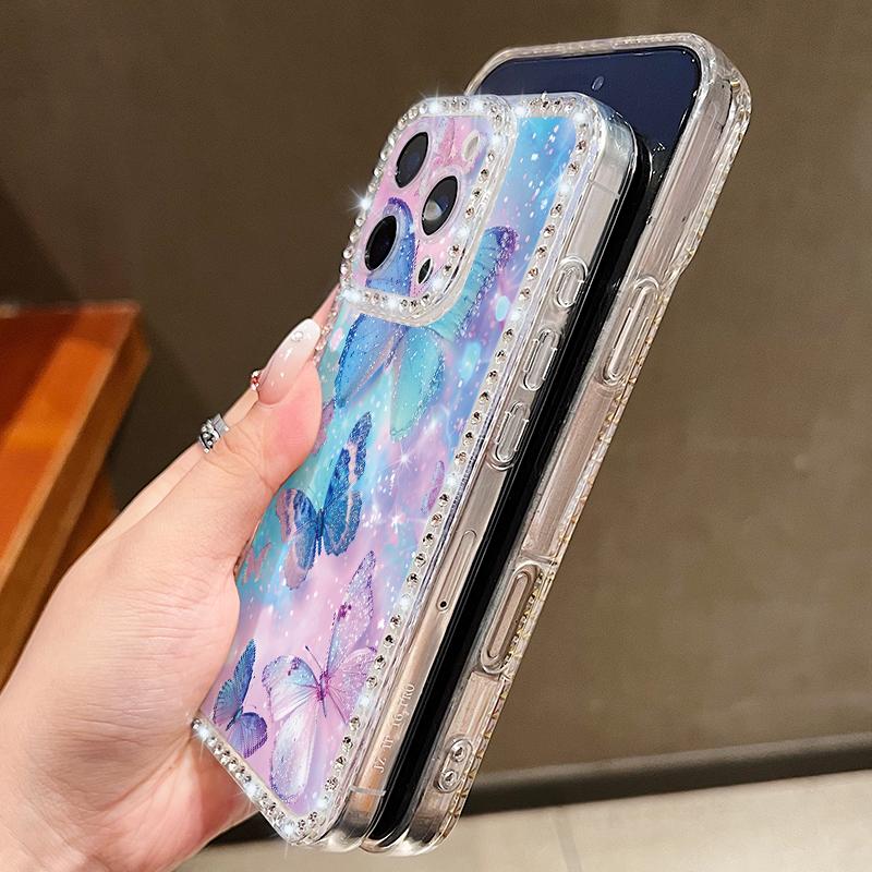 Алмазный Чехол Для iPhone 17 Pro Max Кристальный Принт Бабочки Прозрачный ТПУ Силиконовый Мягкий Чехол Для iPhone 16 Pro Max 15 14 13 11