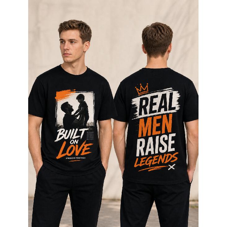 Men's Black Short Sleeve T-Shirt with Front & Back Graphic Print, Crew Neck, Soft Cotton Feel, Fatherhood Theme, Casual Daily Wear Fit