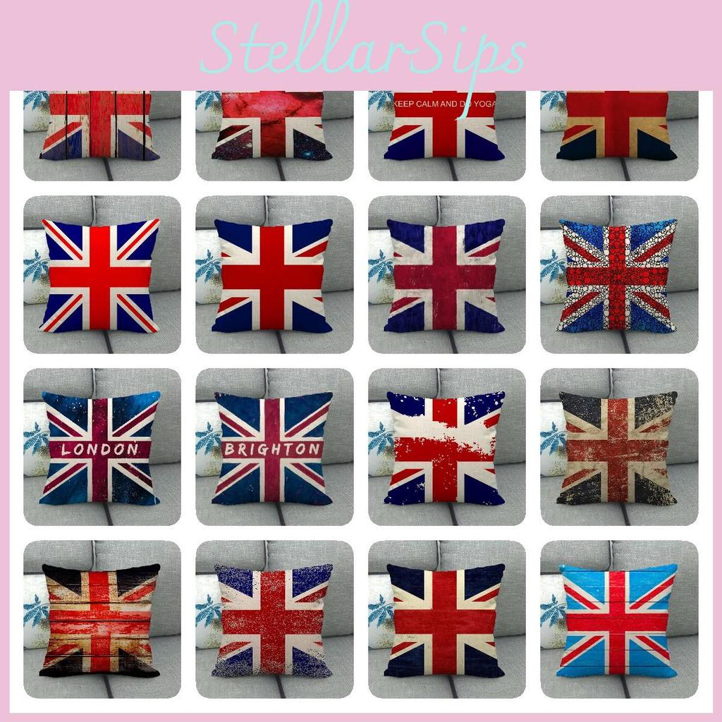 Charming Linen British Flag Pillow Cover Cartoon Design 45x45cm For Living Room