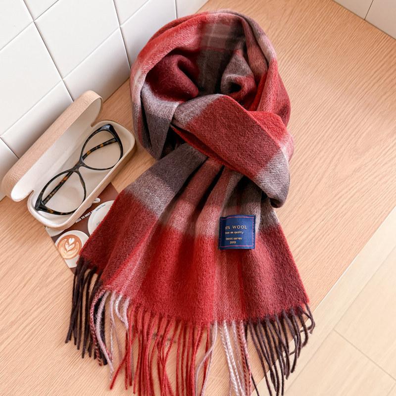Wool scarf men's and women's winter blue plaid cashmere scarf high-end navy blue British style thickened new model