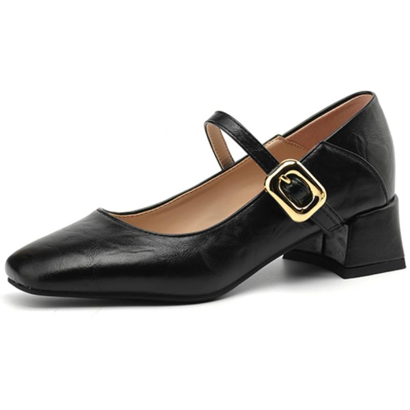 Коричневый Телесный Черный Низкий Каблук Женские Туфли-Лодочки Мэри Джейн Модные Ремешки Офисная Вечеринка Свадебная Обувь Женская Осенняя Удобная