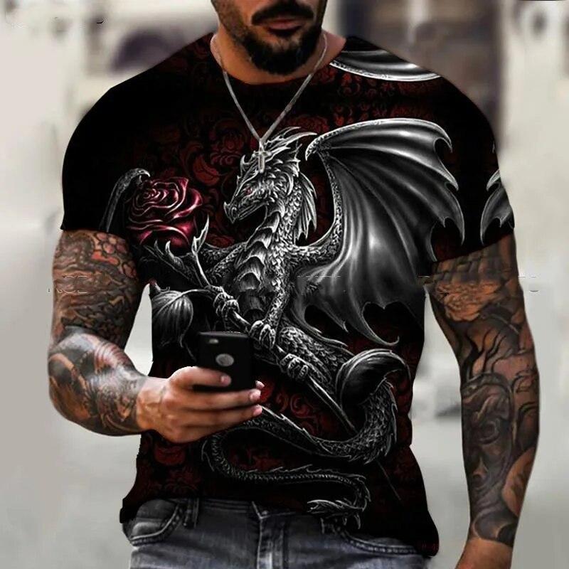 Мужская футболка для мужчин, одежда большого размера, футболка с китайским драконом и графическим 3D принтом, летние повседневные модные топы с короткими рукавами