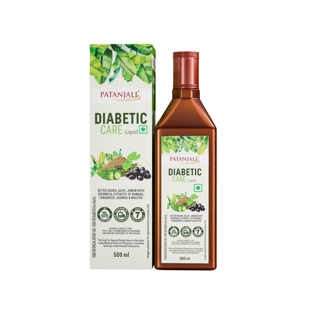 Patanjali Жидкое средство для ухода за диабетиками 500 мл Упаковка 1 Растительная добавка на основе аюрведических трав для поддержки уровня сахара