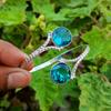 Blue Faceted Glass Gemstone 925 Sterling Silver Plated Antique Adjustable Cuff Bangle/Bracelet TACB-B188