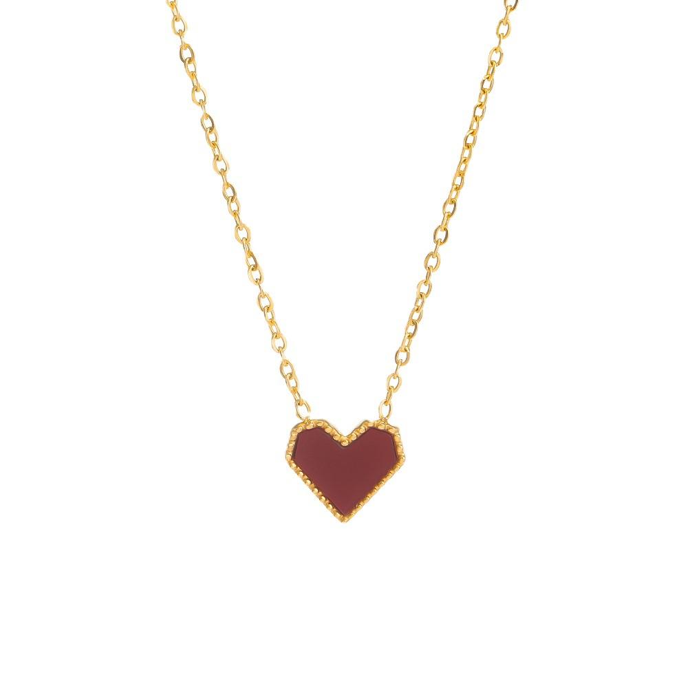 French Vintage Red Heart Pendant Necklace Adjustable Chain Women Electroplated Jewelry Light Luxury Gift