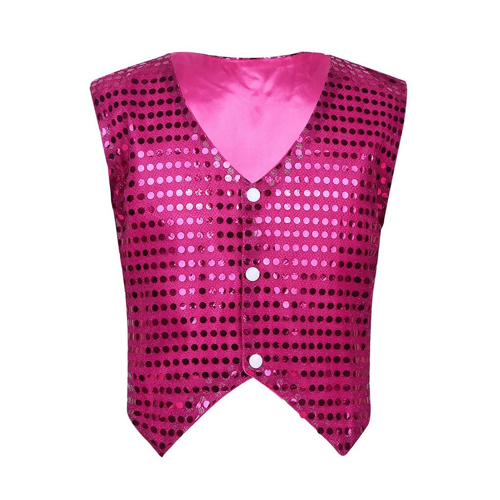 Womens Glitter Sequins Vest Pointed Hem Waistcoat for Jazz Dance Choir Performances