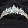 Korean Green Blue Opal Crystal Princess Crown For Women Wedding Luxury Queen Princess Bridal Party Tiaras Hair Accessories