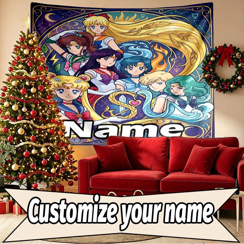 Custom Name Personalized Sailor Moon Print Tapestry, Wall Art Decor, Bedroom, Dorm, Apartment, LivingRoom, Party Backdrop, Gift for Birthday