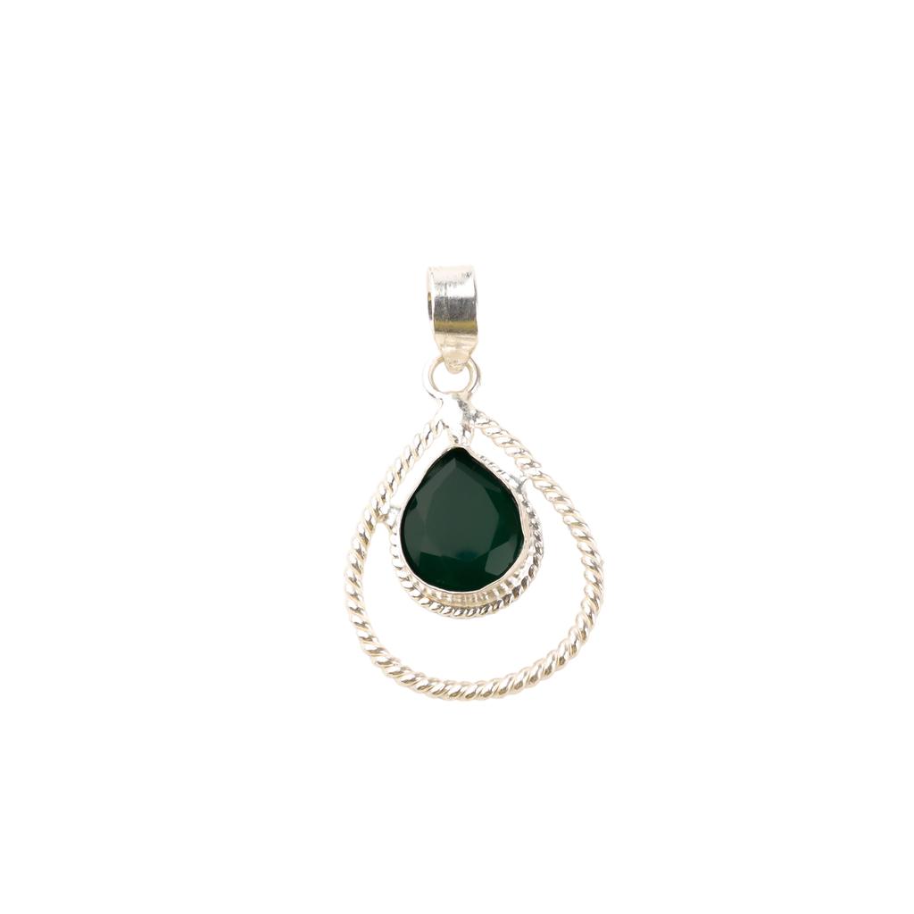 Green Onyx Gemstone 925 Sterling Silver Jewelry Handmade Wedding Pendant For Her PP-49-19