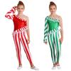 Girls Ruffle Pom Pom Trim Bodysuit One Shoulder Long Sleeve Sequin Bodice Stripe Pants One Piece Jumpsuit