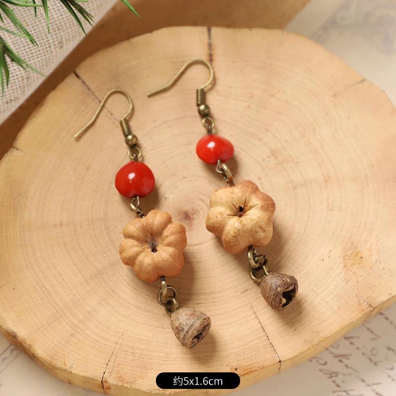 Оригинальные серьги Mori Plant Fruit, натуральные желуди, ручная работа, ретро-женские длинные серьги, этнический стиль, литературная и традиционная китайская медицина