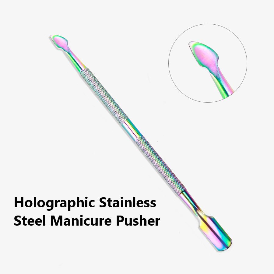 Holographic Stainless Steel Cuticle Pusher for Multi Function Remover Nail Care Manicure and Pedicure