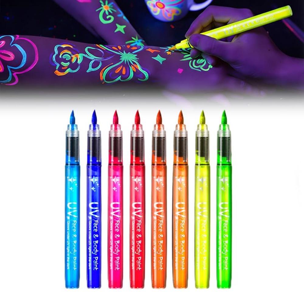 Fluorescent face and body paint pen set, 2025 new UV face paint, washable neon body paint, waterproof temporary tattoo pen for parties