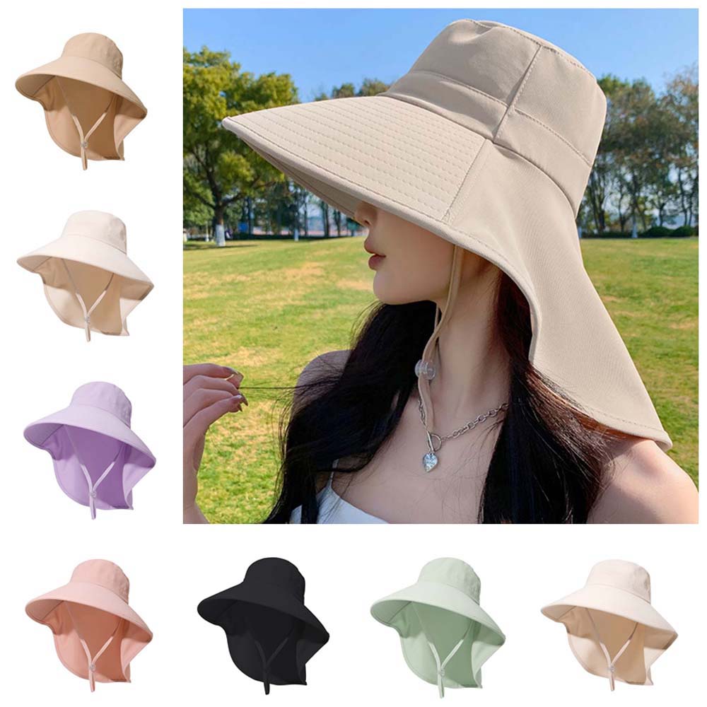 Hiking Hats Wide Brim Bucket Hat Long Wide Brim Hat with Neck Cover Panama Fishing Cap Travel
