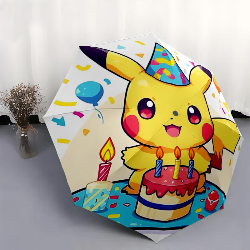 1pc Pikachu's Birthday Celebration Automatic Folding Umbrella - 3 Folding Design, Vivid Cartoon Pattern, Suitable for Outdoor Activities, A Gift for F