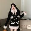 Lapel Bow Thick Woolen Long Sleeve Button Coat Women's Autumn Winter Fashion Wrapped Hip Half Skirt Two Piece Set
