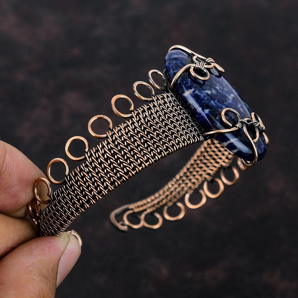 Sodalite Cuff Bracelet Copper Wire Wrapped Adjustable Bangle Gemstone Cuff Bracelet Handmade Bangle Copper Designer Jewelry Anniversary Gift