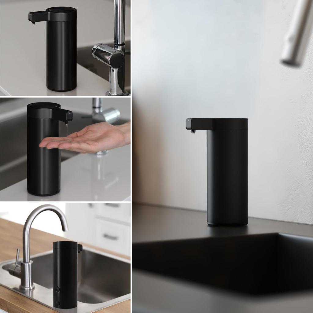 Black Stainless Steel Motion Sensor Automatic Soap Dispenser USB C Rechargeable IPX5 Waterproof for Kitchen Bathroom