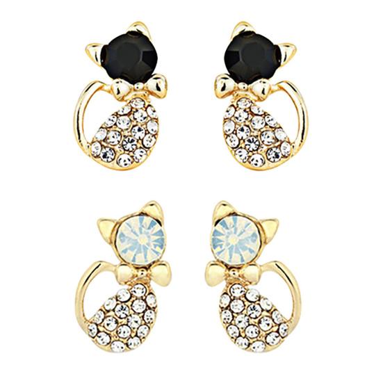 1 пара женских симпатичных сережек-гвоздиков со стразами в форме кошек, ювелирные изделия-гвоздики для вечеринки в клубе