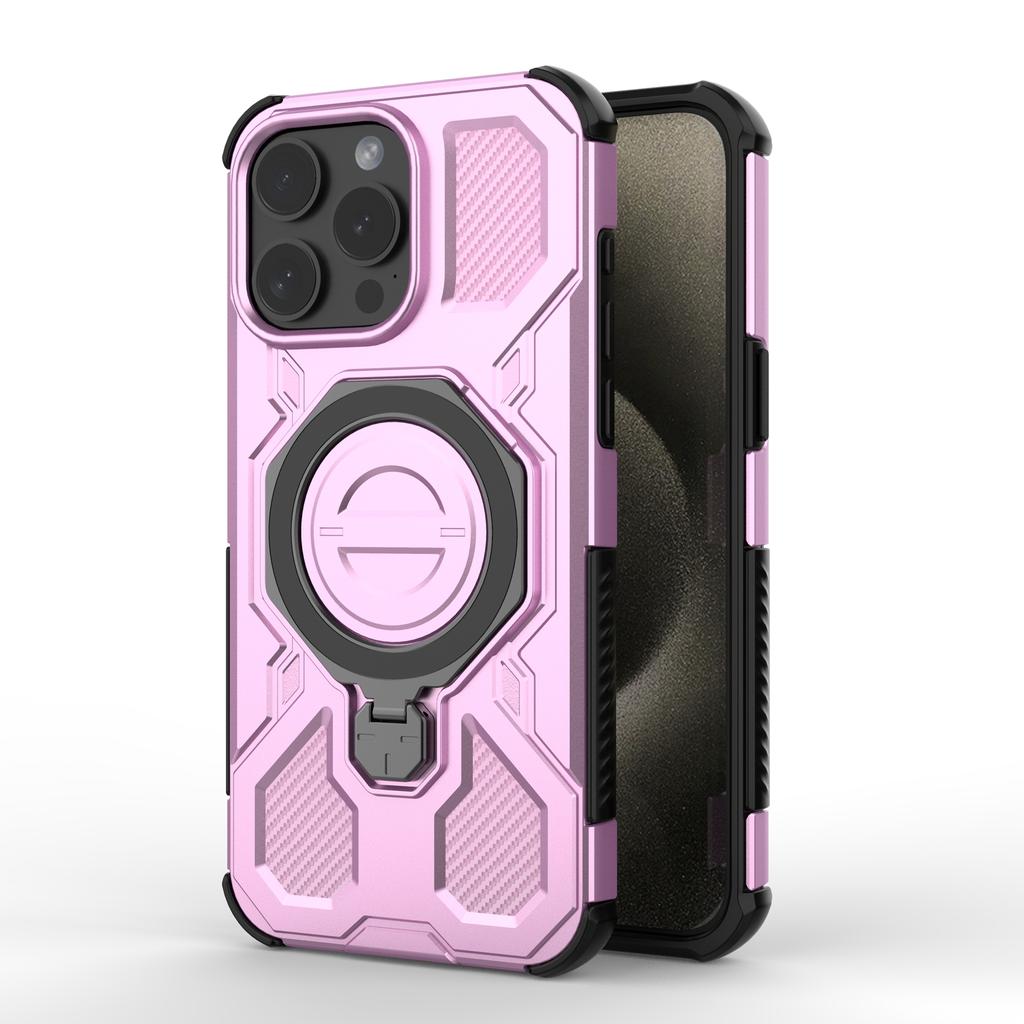 Магнитный чехол для iPhone 15 Pro Max с вращающейся металлической подставкой, противоударная задняя крышка для телефона из ПК+ТПУ