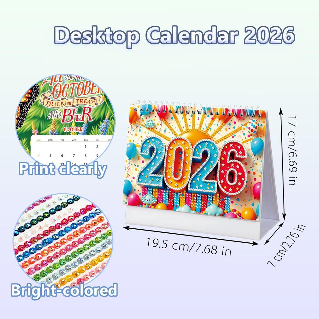 2026 DIY Diamond Painting 13-Page Desk Calendar with Cartoon Designs