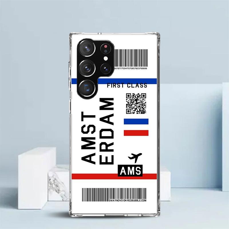 Travel Ticket Label Phone Case For Samsung Galaxy S24 S25 Edge S26 Ultra S22 S23 Plus S21 + S20 FE Soft TPU Back Cover Galaxy S2