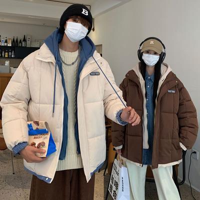 Пуховик женский 2025 корейская версия зимний новый парный студенческий фейковый двухпредметный худи свободный хлопковый пуховик утолщенный пуховик