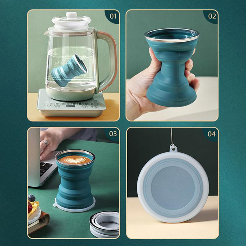 Портативная силиконовая складная чашка для воды со шнурком, термостойкая складная бутылка для воды, кружка для питья кофе для путешествий, кемпинга