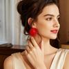 European and American Simple, Fashionable, Exaggerated Metal Lacquered Red Flower Stud Earrings Are Versatile Daily Commuting Earrings