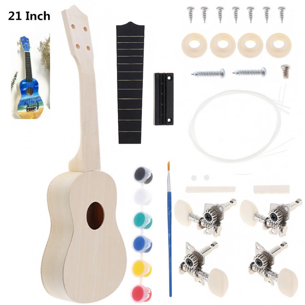 21 Inch Ukulele DIY Kit Basswood Soprano Hawaii Guitar Handwork Painting for Parents-child Campaign