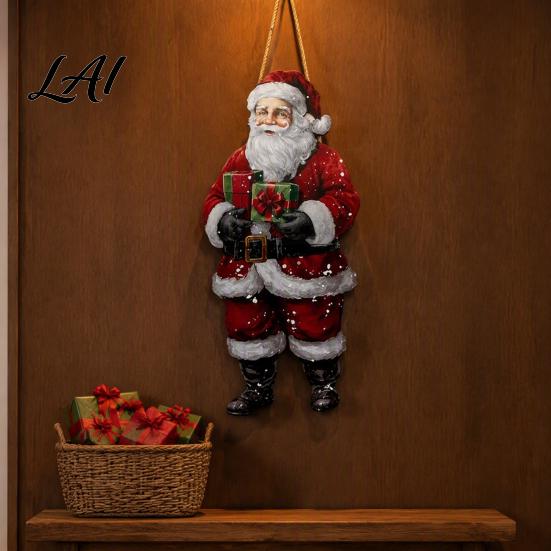 Wall Decor for Christmas Vintage Door Welcome Sign Rustic Santa Claus Snowman Wooden Large Holiday Hanger Wreath Farmhouse Decorative Plaque Indoor