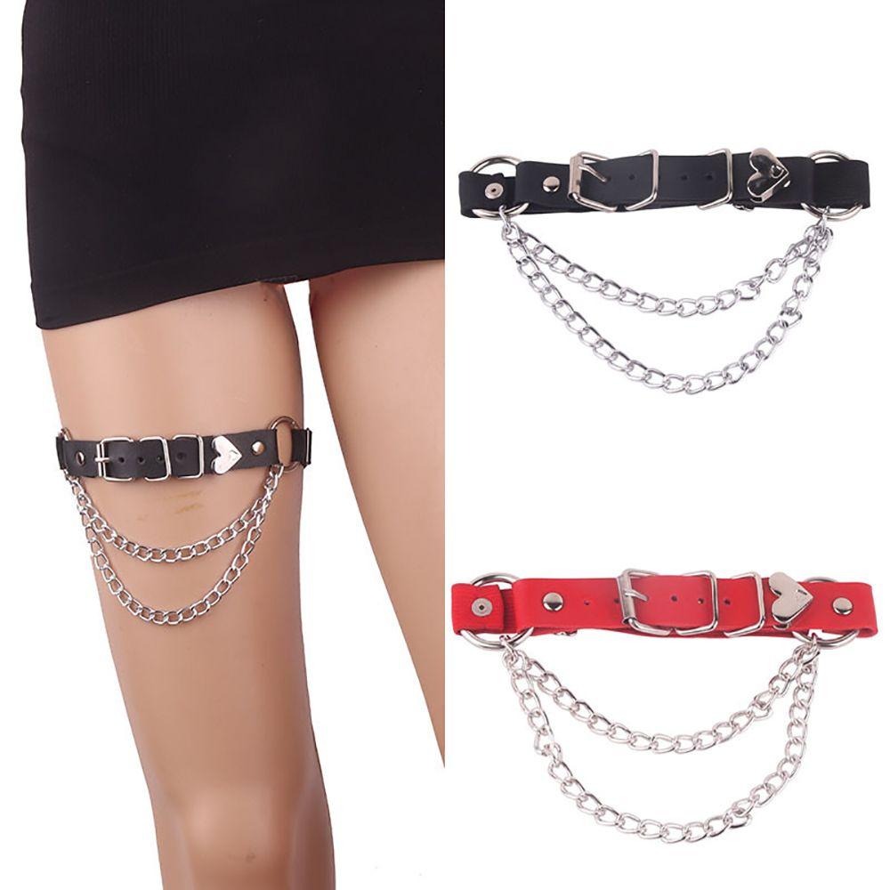 Belt Leg Harness Punk Chain PU Leather Women Suspenders Fashion Accessories Heart Garter Belt