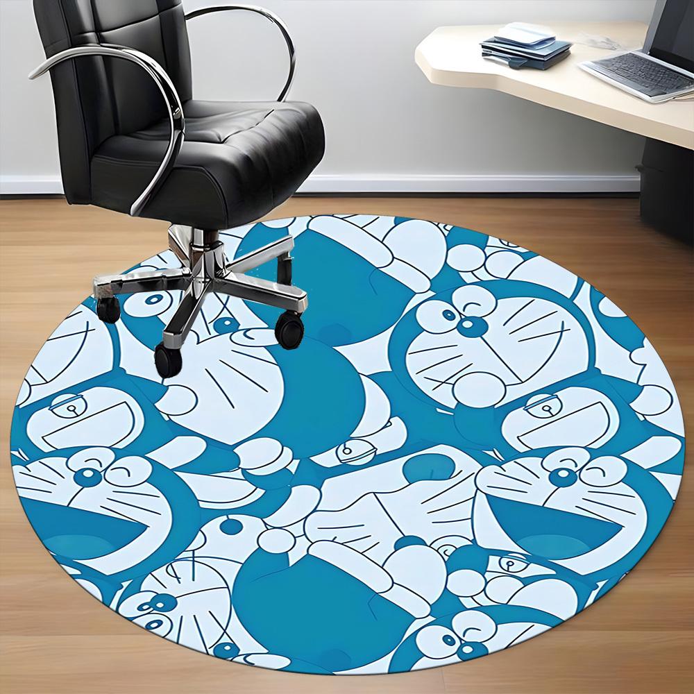 1pc Doraemon Pattern Office Round Area Rug, Indoor Mat Suitable For Office, Under Office Chairs Bedroom Living Room Home Decor, Room Deco113