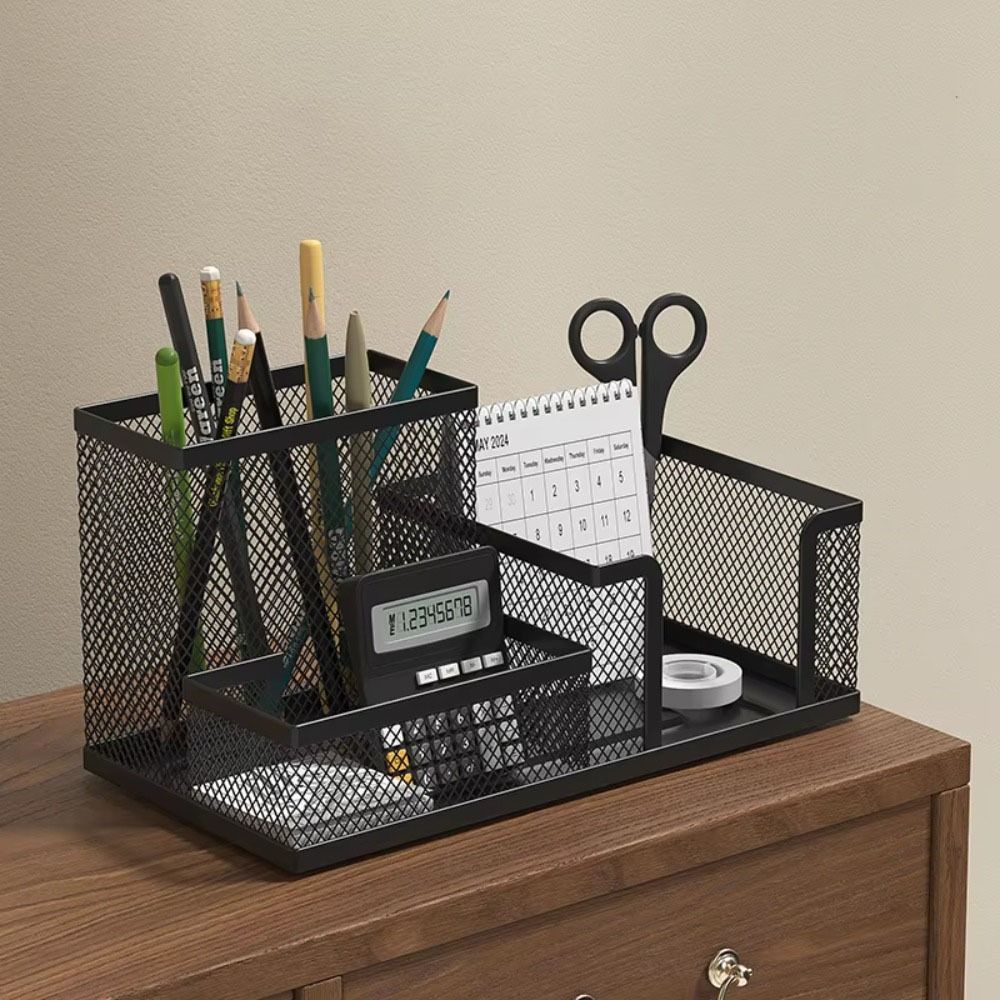 Mesh Design Pencil Storage Box 3/4 Grid Desk Stationery Organizer Pen Holder Education