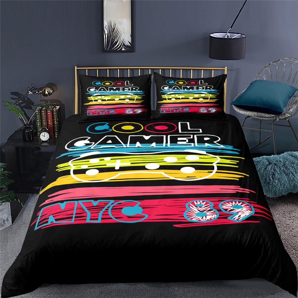 Gamer Duvet Cover Set 3D Print Boys Playroom Black Button With Controller King Queen Size For Boys Teens Polyester Bedding Set